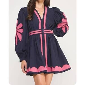 NEW STRUT & BOLT flower patch mini dress in blue